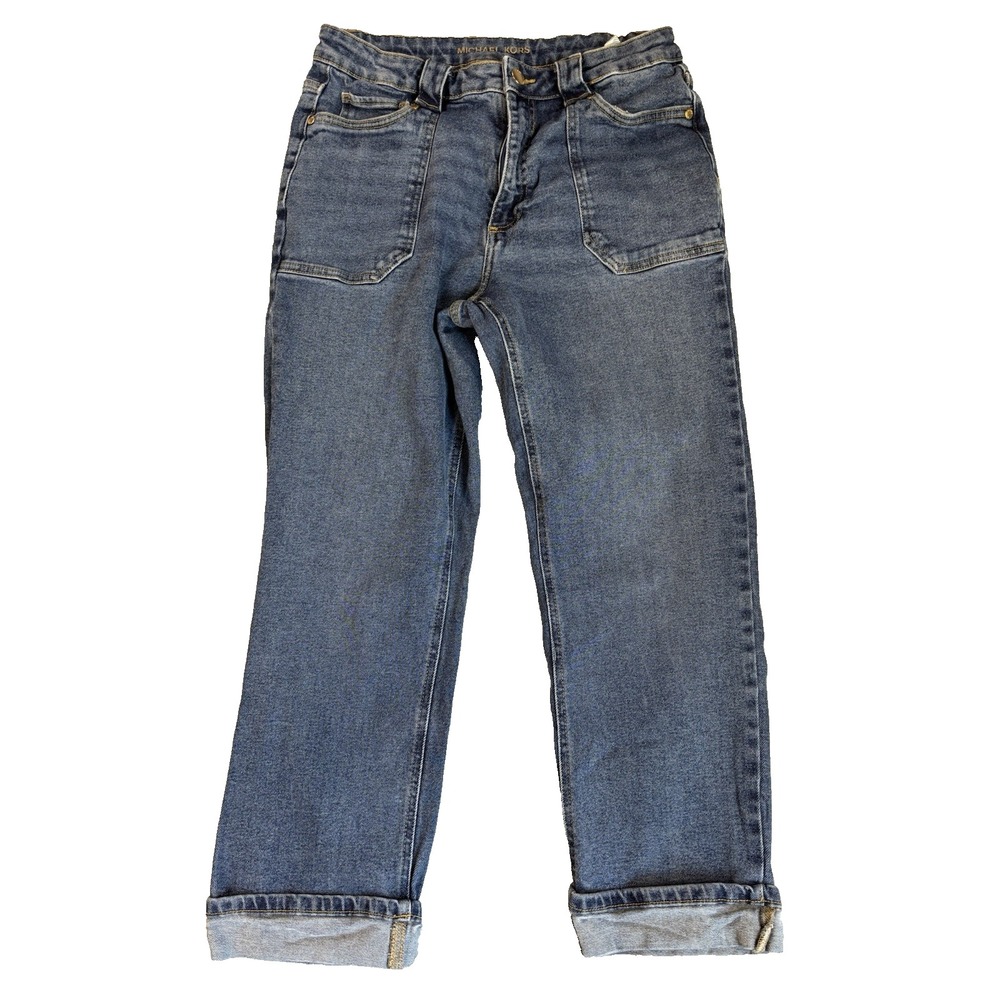 Michael Kors Women's 10 Cropped Blue Jeans Patch Pocket Y2K Straight Leg Grunge